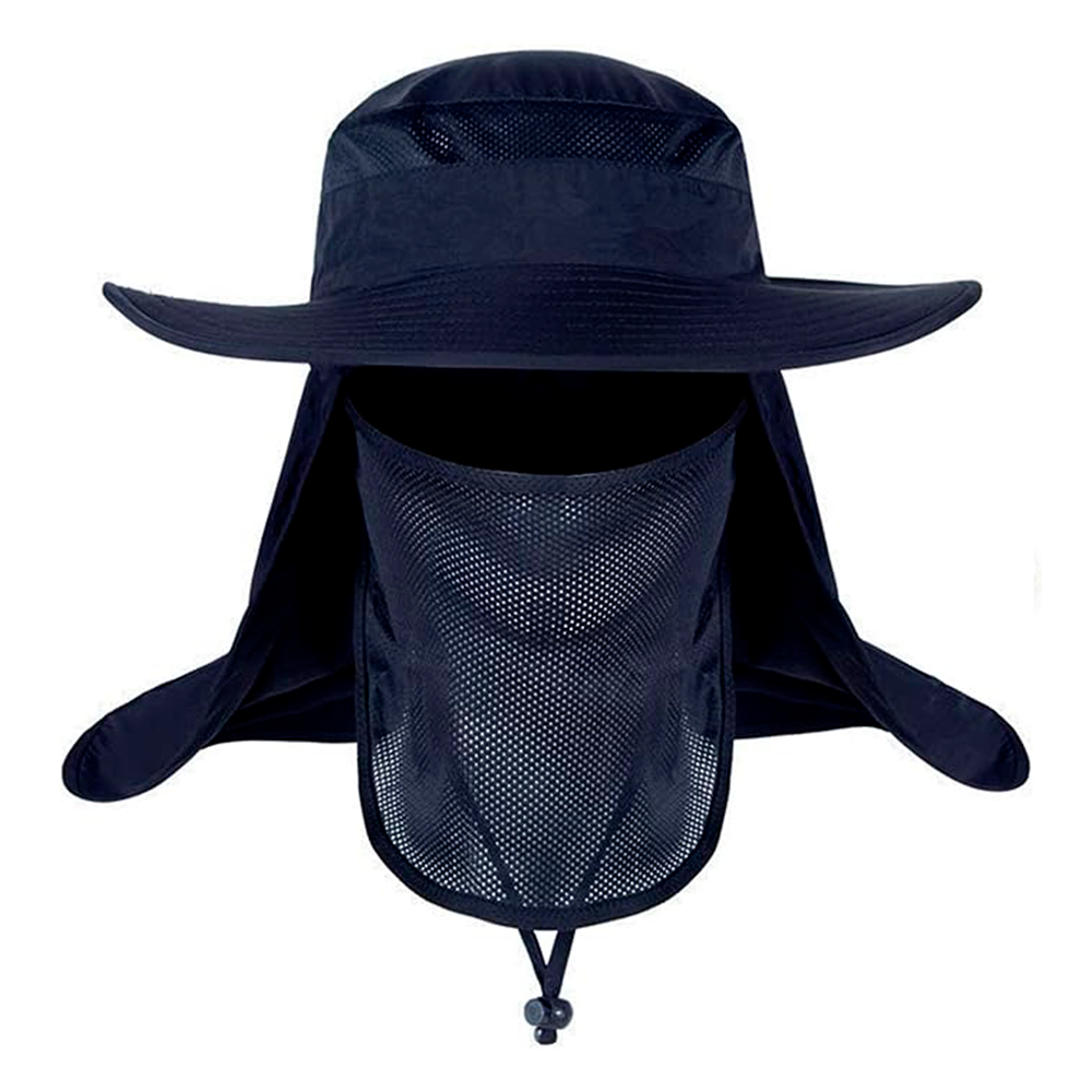 Sombrero de senderismo completo, gorra de pesador, negra transpirable